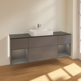 Тумба под раковину Villeroy & Boch Finion 160х50,1 см с подсветкой МДФ антрацит матовый лак/стекло черное матовое G332GKGK