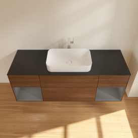 Тумба под раковину Villeroy & Boch Finion 160х50,1 см с подсветкой МДФ шпон грецкого ореха/стекло черное матовое G332GKGN