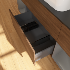 Тумба под раковину Villeroy & Boch Finion 160х50,1 см с подсветкой МДФ шпон грецкого ореха/стекло черное матовое G332GKGN