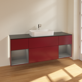 Тумба под раковину Villeroy & Boch Finion 160х50,1 см с подсветкой МДФ пион матовый лак/стекло черное матовое G332GKHB