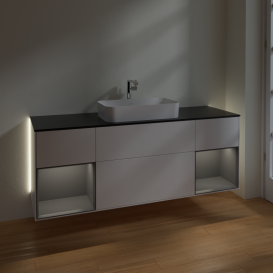 Тумба под раковину Villeroy & Boch Finion 160х50,1 см с подсветкой МДФ белый матовый лак/стекло черное матовое G332GKMT