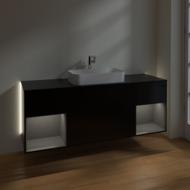 Тумба под раковину Villeroy & Boch Finion 160х50,1 см с подсветкой МДФ черный матовый лак/стекло черное матовое G332GKPD
