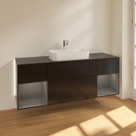 Тумба под раковину Villeroy & Boch Finion 160х50,1 см с подсветкой МДФ черный матовый лак/стекло черное матовое G332GKPD