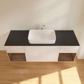 Тумба под раковину Villeroy & Boch Finion 160х50,1 см с подсветкой МДФ глянцевый белый лак/стекло черное матовое G332GNGF