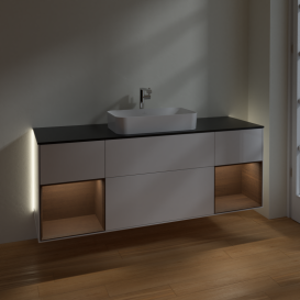 Тумба под раковину Villeroy & Boch Finion 160х50,1 см с подсветкой МДФ глянцевый белый лак/стекло черное матовое G332GNGF