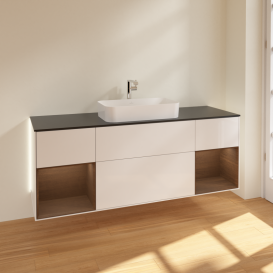 Тумба под раковину Villeroy & Boch Finion 160х50,1 см с подсветкой МДФ глянцевый белый лак/стекло черное матовое G332GNGF