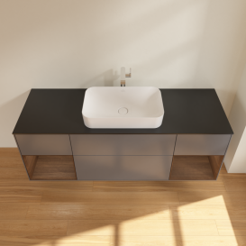 Тумба под раковину Villeroy & Boch Finion 160х50,1 см с подсветкой МДФ антрацит матовый лак/стекло черное матовое G332GNGK