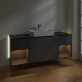 Тумба под раковину Villeroy & Boch Finion 160х50,1 см с подсветкой МДФ антрацит матовый лак/стекло черное матовое G332GNGK