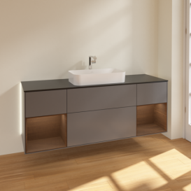 Тумба под раковину Villeroy & Boch Finion 160х50,1 см с подсветкой МДФ антрацит матовый лак/стекло черное матовое G332GNGK