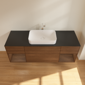 Тумба под раковину Villeroy & Boch Finion 160х50,1 см с подсветкой МДФ шпон грецкого ореха/стекло черное матовое G332GNGN