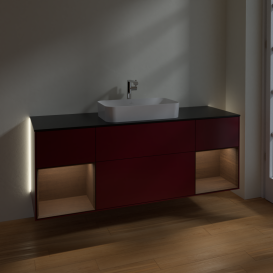 Тумба под раковину Villeroy & Boch Finion 160х50,1 см с подсветкой МДФ пион матовый лак/стекло черное матовое G332GNHB