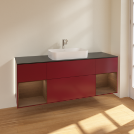 Тумба под раковину Villeroy & Boch Finion 160х50,1 см с подсветкой МДФ пион матовый лак/стекло черное матовое G332GNHB