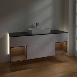 Тумба под раковину Villeroy & Boch Finion 160х50,1 см с подсветкой МДФ белый матовый лак/стекло черное матовое G332GNMT