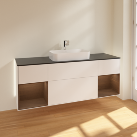 Тумба под раковину Villeroy & Boch Finion 160х50,1 см с подсветкой МДФ белый матовый лак/стекло черное матовое G332GNMT