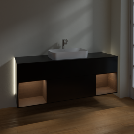 Тумба под раковину Villeroy & Boch Finion 160х50,1 см с подсветкой МДФ черный матовый лак/стекло черное матовое G332GNPD