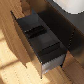 Тумба под раковину Villeroy & Boch Finion 160х50,1 см с подсветкой МДФ черный матовый лак/стекло черное матовое G332GNPD