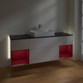 Тумба под раковину Villeroy & Boch Finion 160х50,1 см с подсветкой МДФ глянцевый белый лак/стекло черное матовое G332HBGF