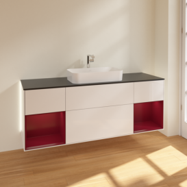 Тумба под раковину Villeroy & Boch Finion 160х50,1 см с подсветкой МДФ глянцевый белый лак/стекло черное матовое G332HBGF