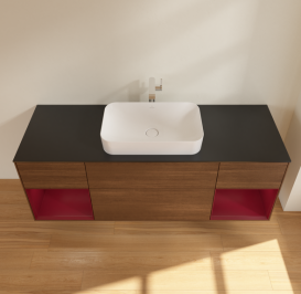 Тумба под раковину Villeroy & Boch Finion 160х50,1 см с подсветкой МДФ шпон грецкого ореха/стекло черное матовое G332HBGN