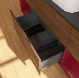 Тумба под раковину Villeroy & Boch Finion 160х50,1 см с подсветкой МДФ шпон грецкого ореха/стекло черное матовое G332HBGN