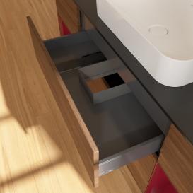 Тумба под раковину Villeroy & Boch Finion 160х50,1 см с подсветкой МДФ шпон грецкого ореха/стекло черное матовое G332HBGN