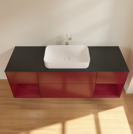 Тумба под раковину Villeroy & Boch Finion 160х50,1 см с подсветкой МДФ пион матовый лак/стекло черное матовое G332HBHB