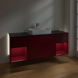 Тумба под раковину Villeroy & Boch Finion 160х50,1 см с подсветкой МДФ пион матовый лак/стекло черное матовое G332HBHB