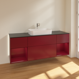 Тумба под раковину Villeroy & Boch Finion 160х50,1 см с подсветкой МДФ пион матовый лак/стекло черное матовое G332HBHB