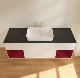 Тумба под раковину Villeroy & Boch Finion 160х50,1 см с подсветкой МДФ белый матовый лак/стекло черное матовое G332HBMT