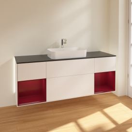 Тумба под раковину Villeroy & Boch Finion 160х50,1 см с подсветкой МДФ белый матовый лак/стекло черное матовое G332HBMT