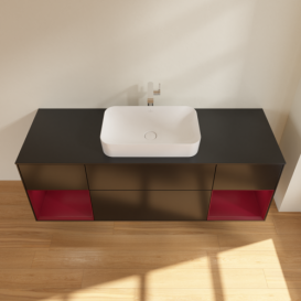 Тумба под раковину Villeroy & Boch Finion 160х50,1 см с подсветкой МДФ черный матовый лак/стекло черное матовое G332HBPD