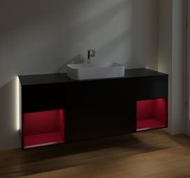 Тумба под раковину Villeroy & Boch Finion 160х50,1 см с подсветкой МДФ черный матовый лак/стекло черное матовое G332HBPD