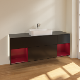 Тумба под раковину Villeroy & Boch Finion 160х50,1 см с подсветкой МДФ черный матовый лак/стекло черное матовое G332HBPD