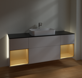 Тумба под раковину Villeroy & Boch Finion 160х50,1 см с подсветкой МДФ глянцевый белый лак/стекло черное матовое G332HFGF