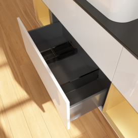 Тумба под раковину Villeroy & Boch Finion 160х50,1 см с подсветкой МДФ глянцевый белый лак/стекло черное матовое G332HFGF