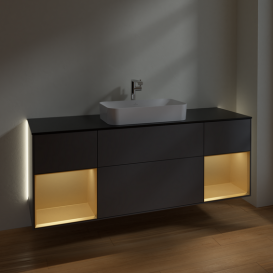 Тумба под раковину Villeroy & Boch Finion 160х50,1 см с подсветкой МДФ антрацит матовый лак/стекло черное матовое G332HFGK