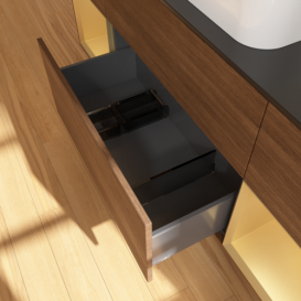 Тумба под раковину Villeroy & Boch Finion 160х50,1 см с подсветкой МДФ шпон грецкого ореха/стекло черное матовое G332HFGN