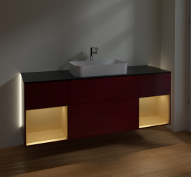 Тумба под раковину Villeroy & Boch Finion 160х50,1 см с подсветкой МДФ пион матовый лак/стекло черное матовое G332HFHB