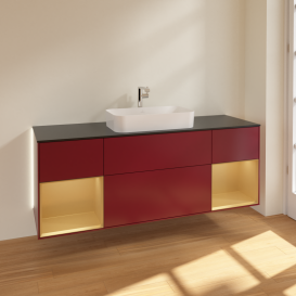 Тумба под раковину Villeroy & Boch Finion 160х50,1 см с подсветкой МДФ пион матовый лак/стекло черное матовое G332HFHB