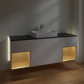 Тумба под раковину Villeroy & Boch Finion 160х50,1 см с подсветкой МДФ белый матовый лак/стекло черное матовое G332HFMT