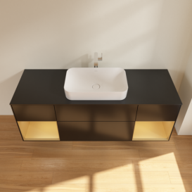 Тумба под раковину Villeroy & Boch Finion 160х50,1 см с подсветкой МДФ черный матовый лак/стекло черное матовое G332HFPD
