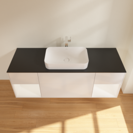 Тумба под раковину Villeroy & Boch Finion 160х50,1 см с подсветкой МДФ глянцевый белый лак/стекло черное матовое G332MTGF