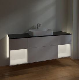 Тумба под раковину Villeroy & Boch Finion 160х50,1 см с подсветкой МДФ глянцевый белый лак/стекло черное матовое G332MTGF