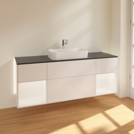 Тумба под раковину Villeroy & Boch Finion 160х50,1 см с подсветкой МДФ глянцевый белый лак/стекло черное матовое G332MTGF