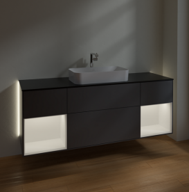 Тумба под раковину Villeroy & Boch Finion 160х50,1 см с подсветкой МДФ антрацит матовый лак/стекло черное матовое G332MTGK
