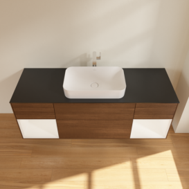 Тумба под раковину Villeroy & Boch Finion 160х50,1 см с подсветкой МДФ шпон грецкого ореха/стекло черное матовое G332MTGN