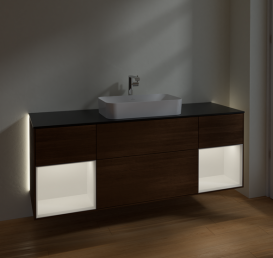 Тумба под раковину Villeroy & Boch Finion 160х50,1 см с подсветкой МДФ шпон грецкого ореха/стекло черное матовое G332MTGN