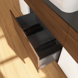 Тумба под раковину Villeroy & Boch Finion 160х50,1 см с подсветкой МДФ шпон грецкого ореха/стекло черное матовое G332MTGN