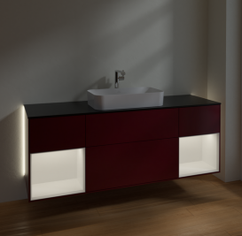 Тумба под раковину Villeroy & Boch Finion 160х50,1 см с подсветкой МДФ пион матовый лак/стекло черное матовое G332MTHB