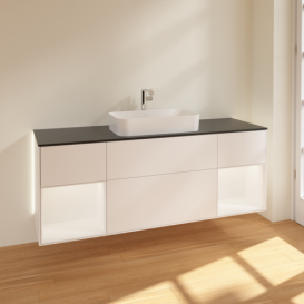 Тумба под раковину Villeroy & Boch Finion 160х50,1 см с подсветкой МДФ белый матовый лак/стекло черное матовое G332MTMT